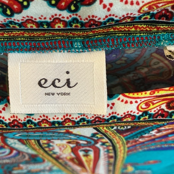ECI Teal and Red Paisley 3/4 Sleeve Dress - Picture 2 of 4